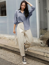 NAVY PATCH POCKET SHIRT WITH DROPPED SHOULDERS